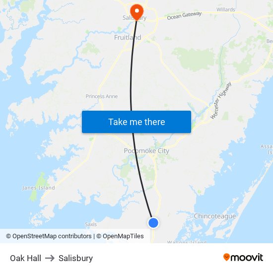 Oak Hall to Salisbury map