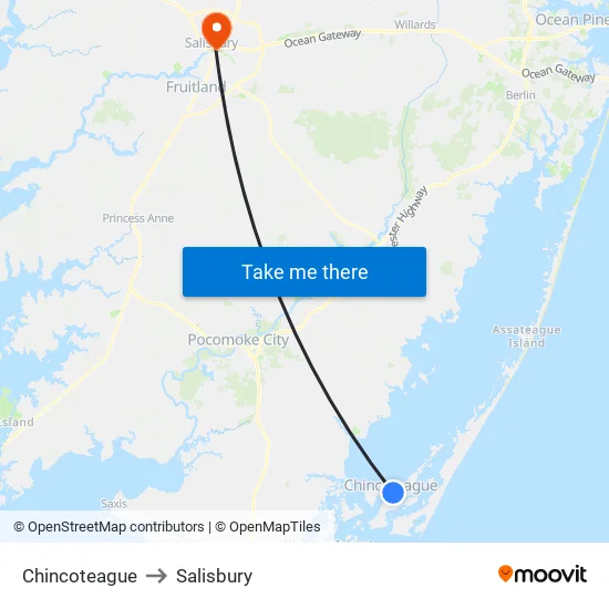 Chincoteague to Salisbury map