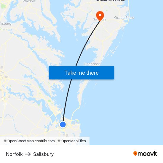 Norfolk to Salisbury map