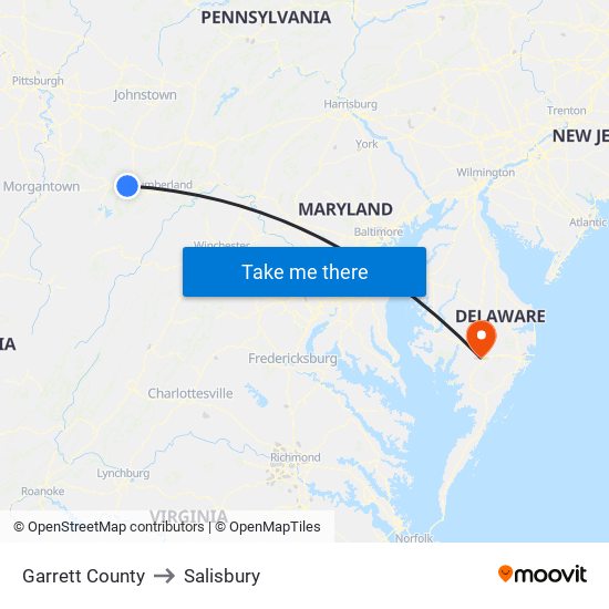 Garrett County to Salisbury map