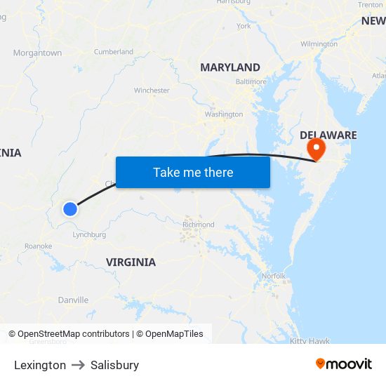 Lexington to Salisbury map