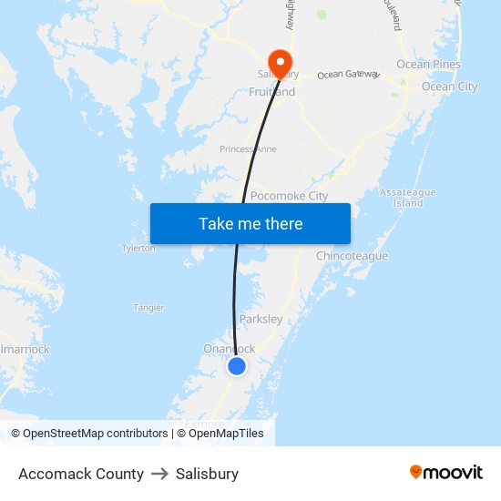 Accomack County to Salisbury map