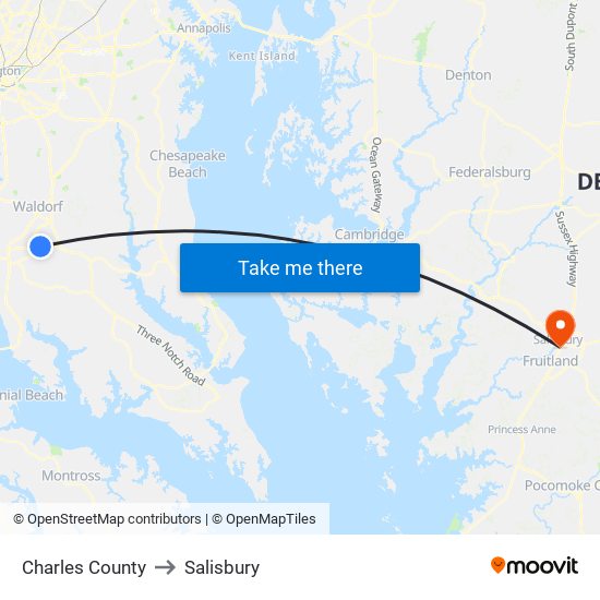 Charles County to Salisbury map