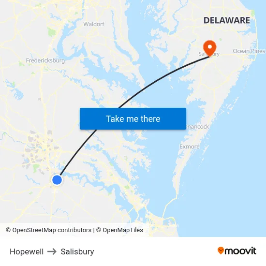 Hopewell to Salisbury map