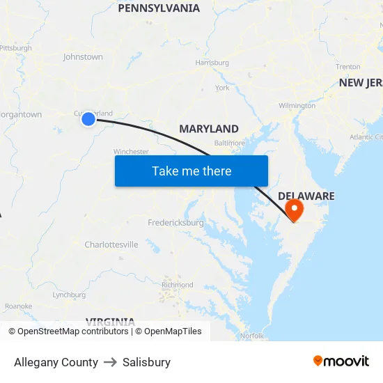 Allegany County to Salisbury map