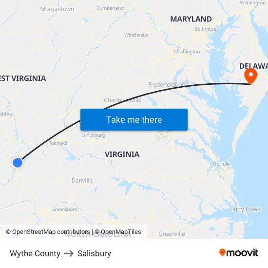 Wythe County to Salisbury map