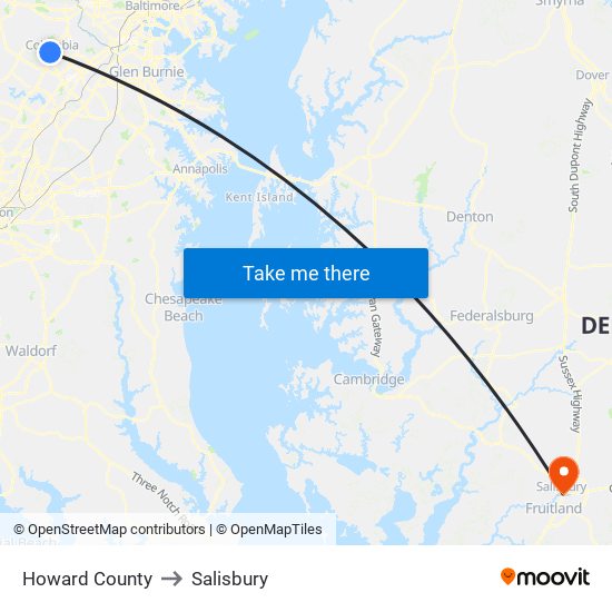 Howard County to Salisbury map