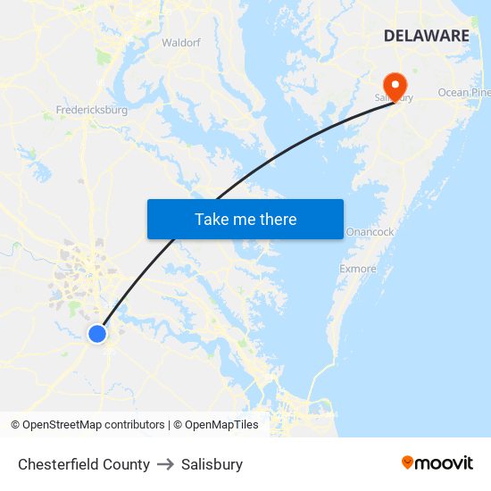 Chesterfield County to Salisbury map