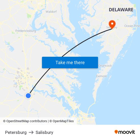 Petersburg to Salisbury map