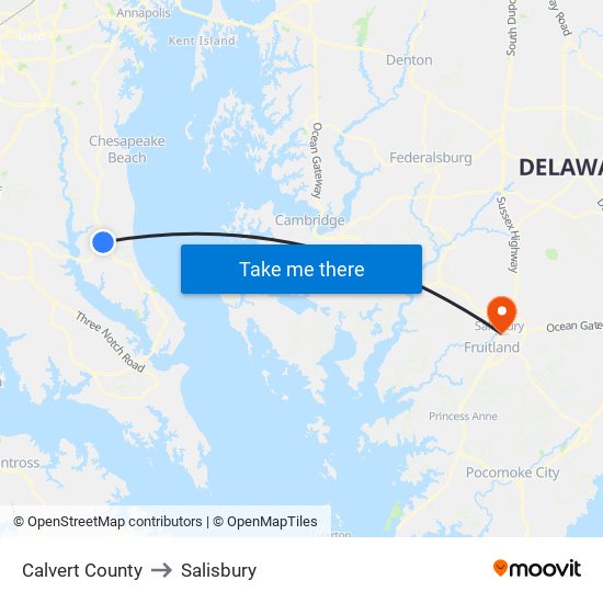 Calvert County to Salisbury map