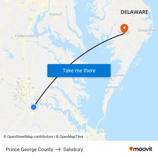 Prince George County to Salisbury map