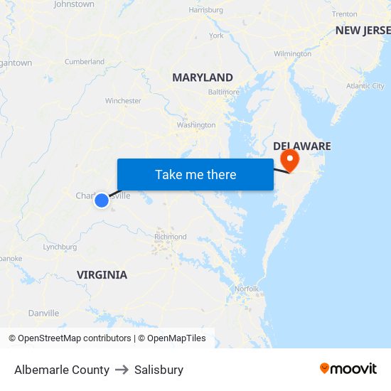 Albemarle County to Salisbury map