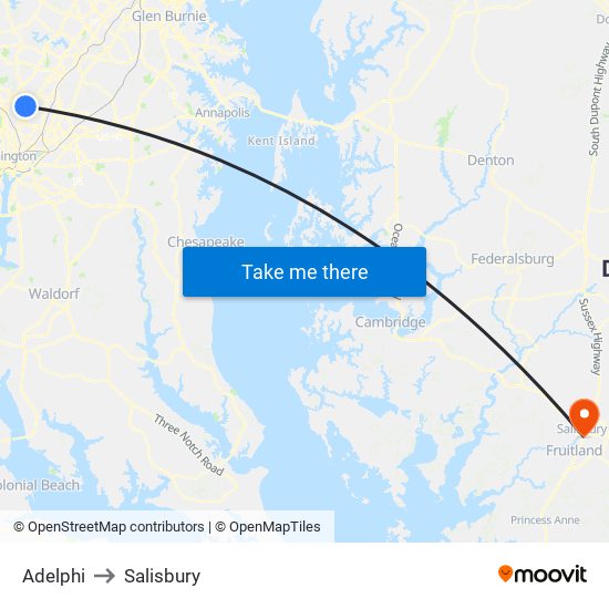 Adelphi to Salisbury map