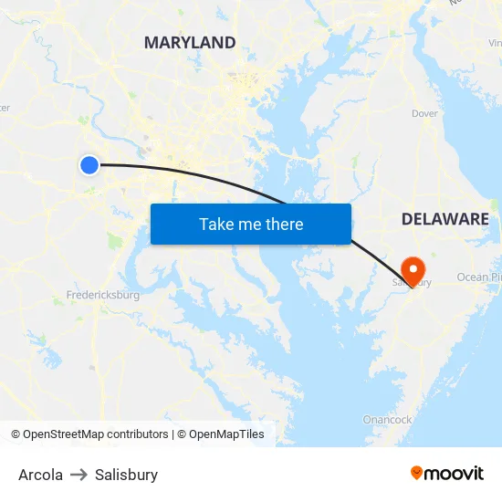 Arcola to Salisbury map