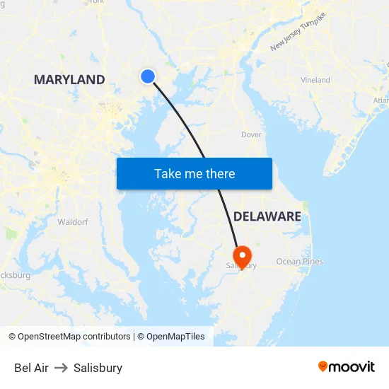 Bel Air to Salisbury map
