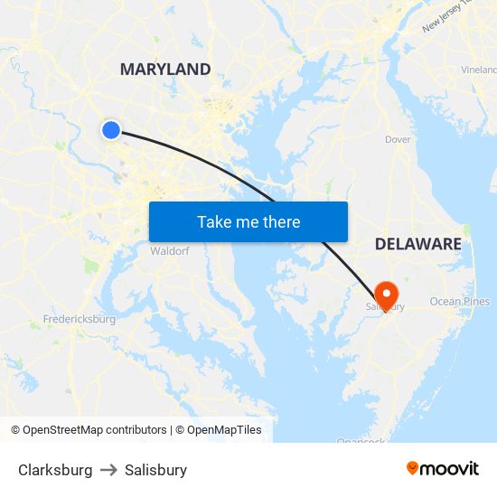 Clarksburg to Salisbury map