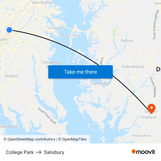 College Park to Salisbury map