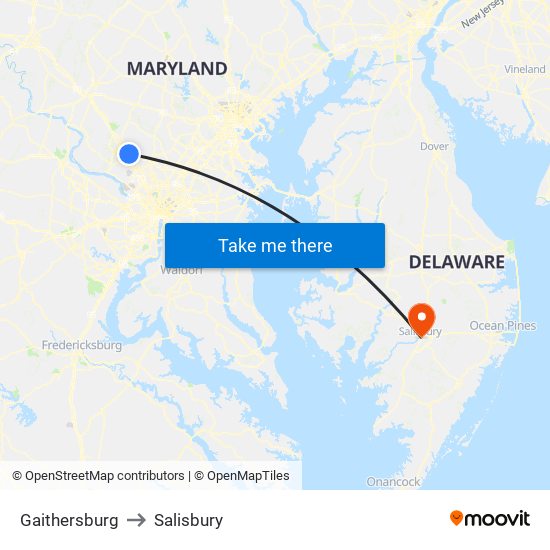 Gaithersburg to Salisbury map