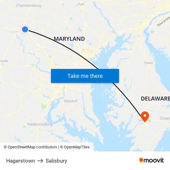 Hagerstown to Salisbury map