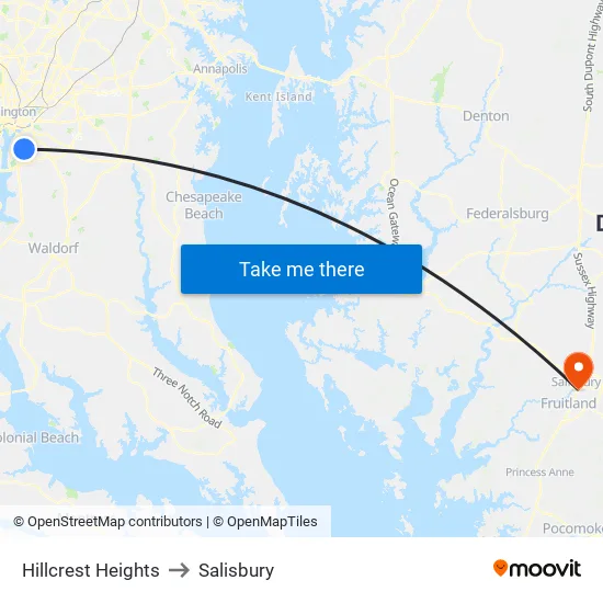 Hillcrest Heights to Salisbury map