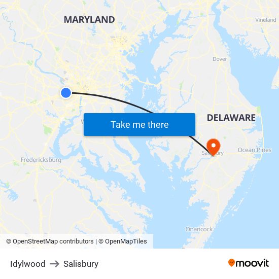 Idylwood to Salisbury map