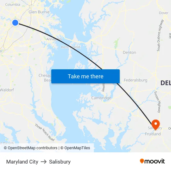 Maryland City to Salisbury map