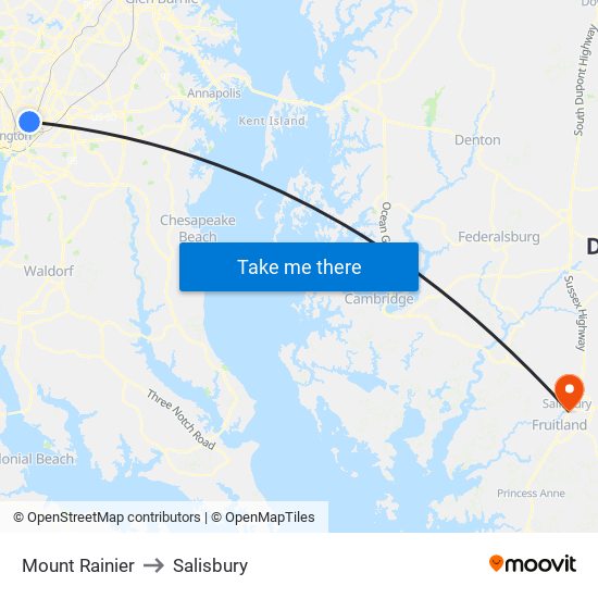 Mount Rainier to Salisbury map