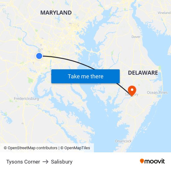 Tysons Corner to Salisbury map