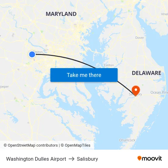 Washington Dulles Airport to Salisbury map