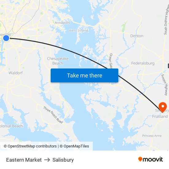 Eastern Market to Salisbury map
