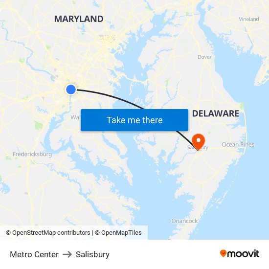 Metro Center to Salisbury map