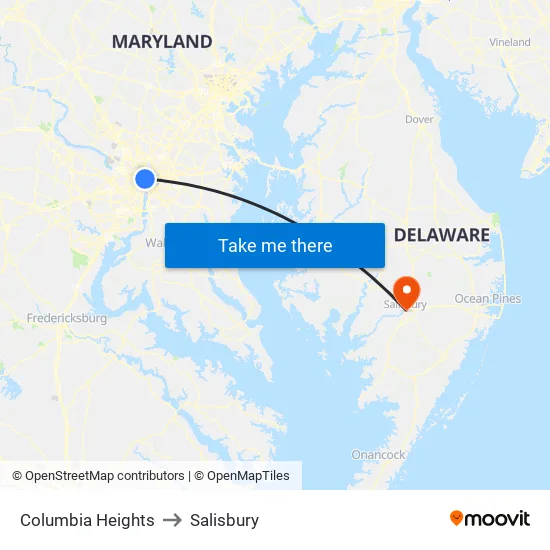 Columbia Heights to Salisbury map