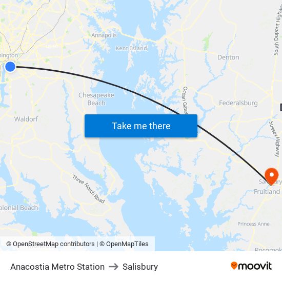 Anacostia Metro Station to Salisbury map