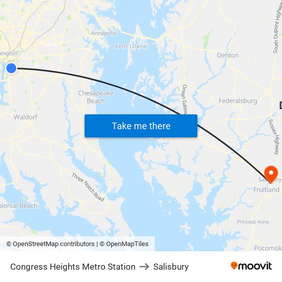 Congress Heights Metro Station to Salisbury map