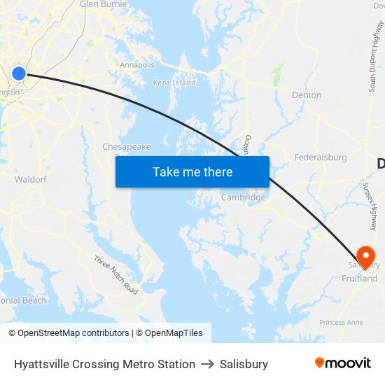 Hyattsville Crossing Metro Station to Salisbury map