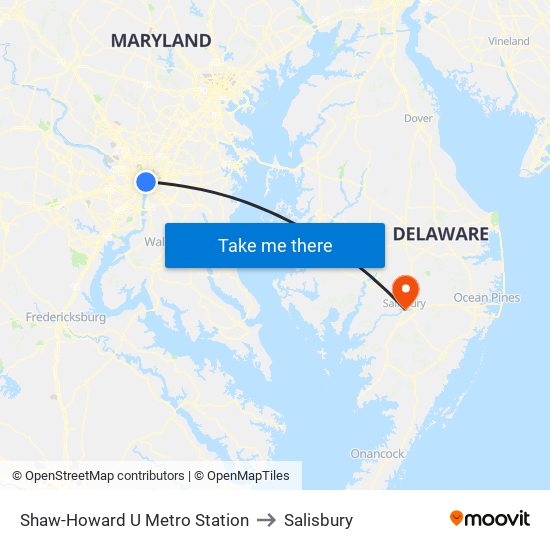 Shaw-Howard U Metro Station to Salisbury map