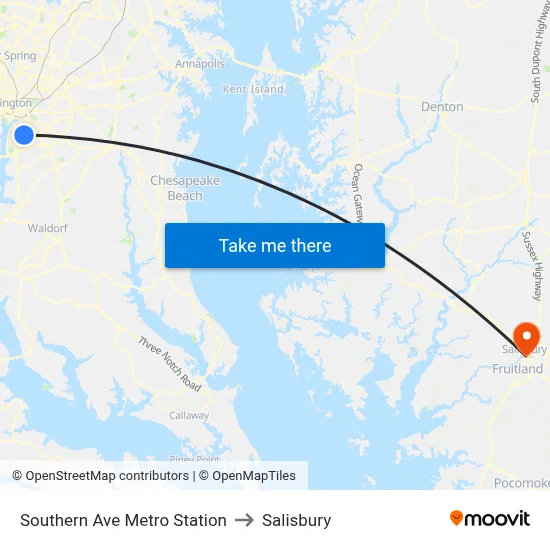 Southern Ave Metro Station to Salisbury map