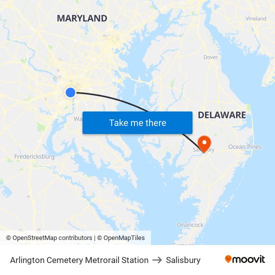Arlington Cemetery  Metrorail Station to Salisbury map