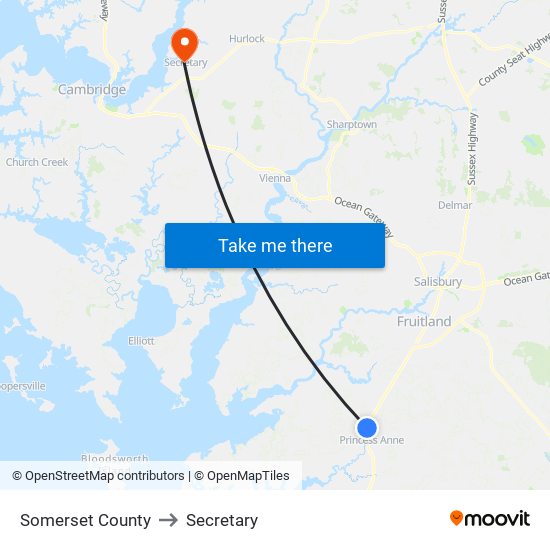 Somerset County to Secretary map