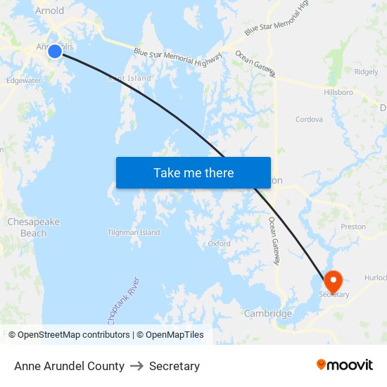 Anne Arundel County to Secretary map