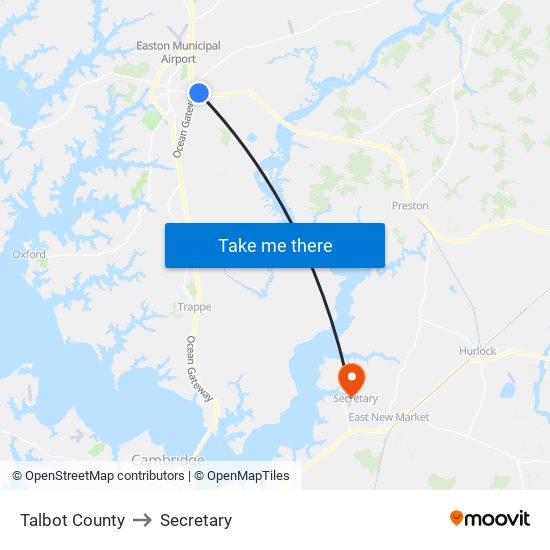 Talbot County to Secretary map