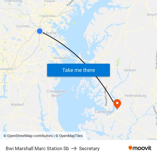 Bwi Marshall Marc Station Sb to Secretary map