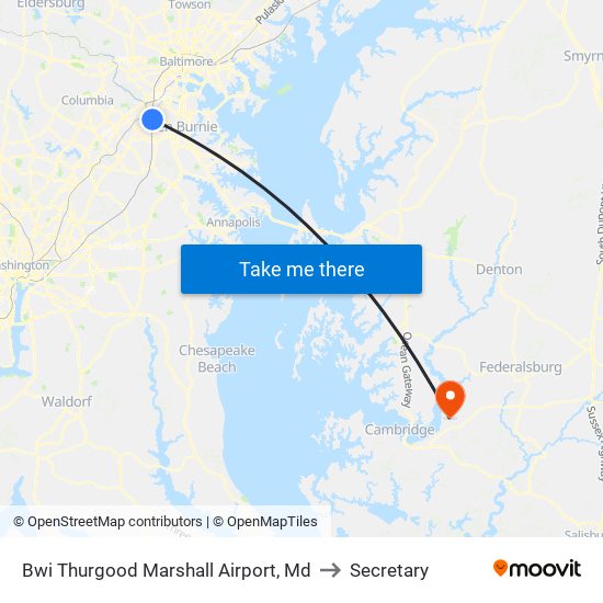 Bwi Thurgood Marshall  Airport, Md to Secretary map