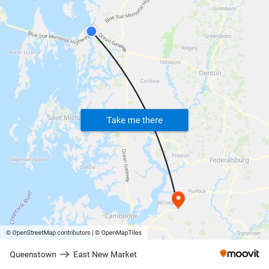 Queenstown to East New Market map