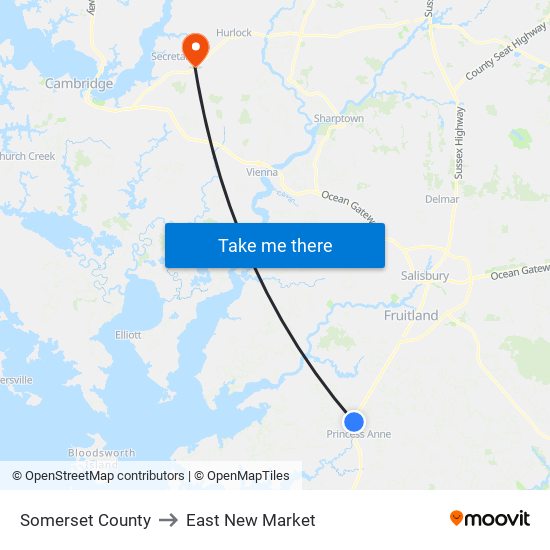 Somerset County to East New Market map