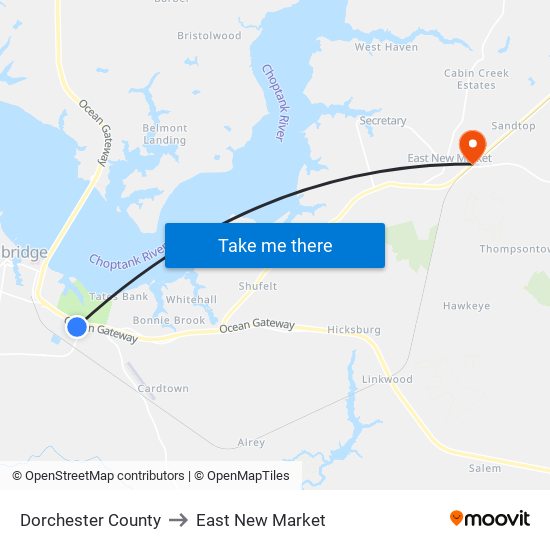 Dorchester County to East New Market map