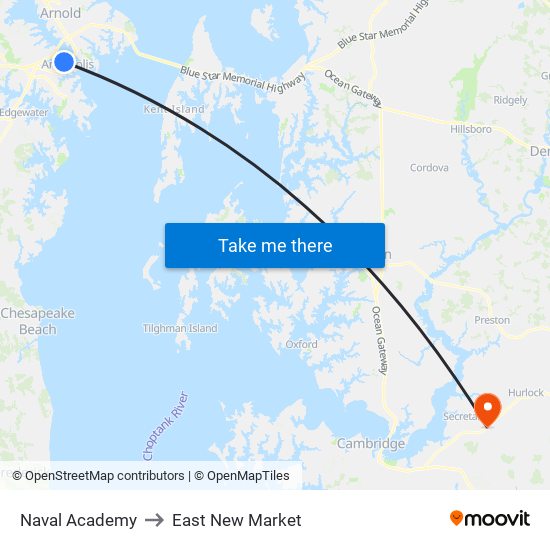 Naval Academy to East New Market map