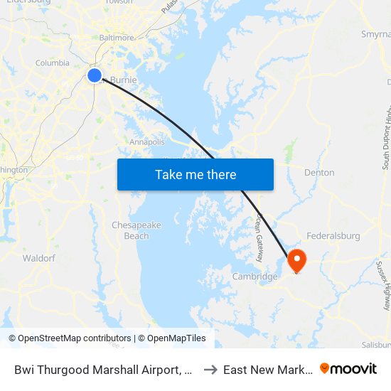 Bwi Thurgood Marshall  Airport, Md to East New Market map