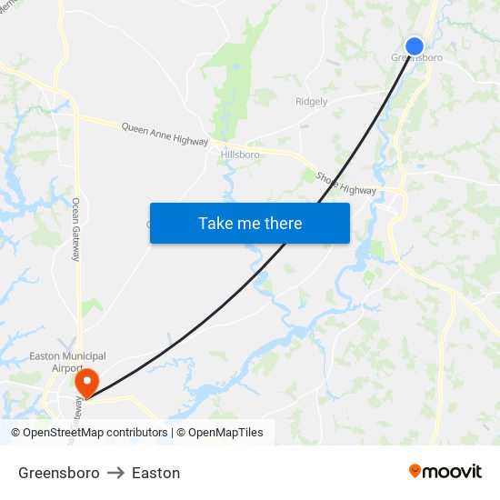 Greensboro to Easton map