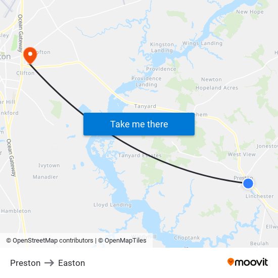 Preston to Easton map